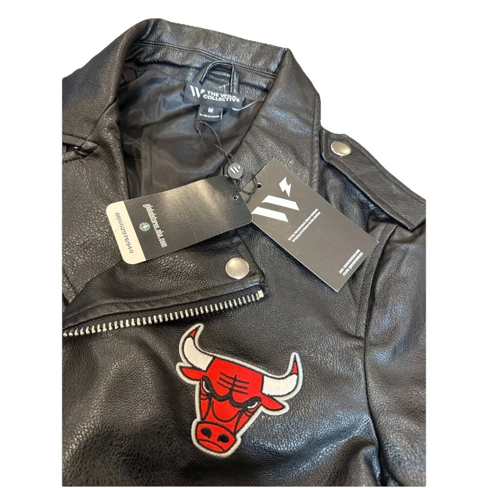 The Wild Collective NBA Chicago Bulls edgy Faux Leather Moto jacket NWT Med - Picture 6 of 14